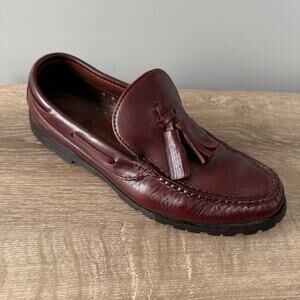 Russell Moccasin Shoes Mens Size 8 D Burgundy Tassel Loafers Vibram Made in USA